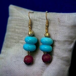 SOLD———
Red and turquoise‎ earrings